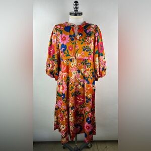 💚 3374. Floral Print Tie Front Tiered Midi Dress